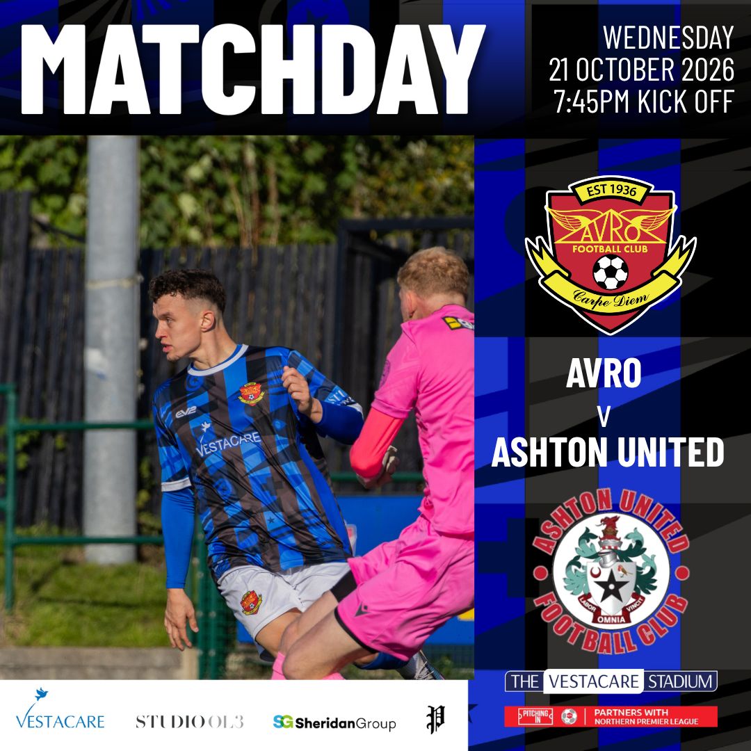 AvroFC's tweet photo. 𝙈𝙖𝙩𝙘𝙝𝙙𝙖𝙮🏠
Under the lights at the Vestacare Stadium tonight as we take on @AshtonUnitedFC for another NPL Premier Division Fixture! We once again advise supporters to purchase tickets online via the link below⤵️ 

🔗https://t.co/MZmfq2JRDl 

🆚Ashton United
📅Wednesday 21st October 
🕒19:45 Kick-off
🏟️The Vestacare Stadium, OL8 3JH 
🎟️£12 Adults, £10 Concessions, £8 U21, £3 U16, FREE U8

#UpTheRo