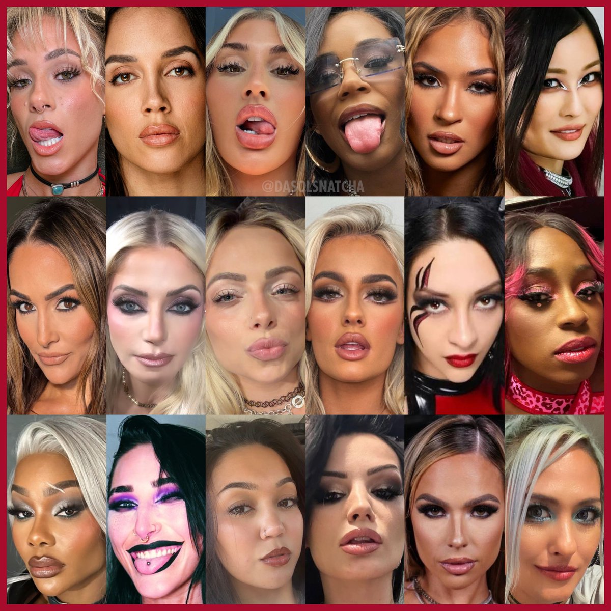 DaSolSnatcha's tweet photo. I haven't done a poll in a while. Inspired by my last post time for a face porn-off 

WWE vs AEW vote below which you think has the best face porn 😍🥵

Let me know which are your favorites from each company 🔥 https://t.co/CsY4fY3Dqu