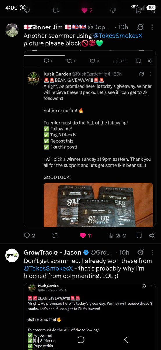 TokesSmokesX's tweet photo. This is not real. This was my giveaway that kush garden dude is a fkin scammer so block the post and report. Please dont get scammed by this shit bag. 

Much love growmies be safe https://t.co/93itEab8ME