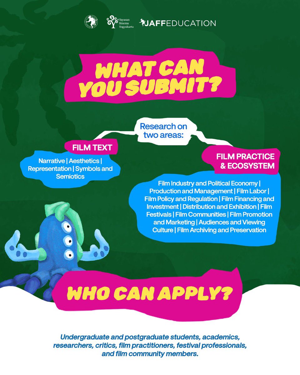 JAFFJogja's tweet photo. Got film research to share? Ready to present your work at JAFF21?

Explore what you can submit, who can apply, the research topics we're looking for through Researching Film, Sharing Perspectives.

Your research deserves to be part of the conversation!

#JAFF21 #JAFF2026 https://t.co/F7py0lPi9H