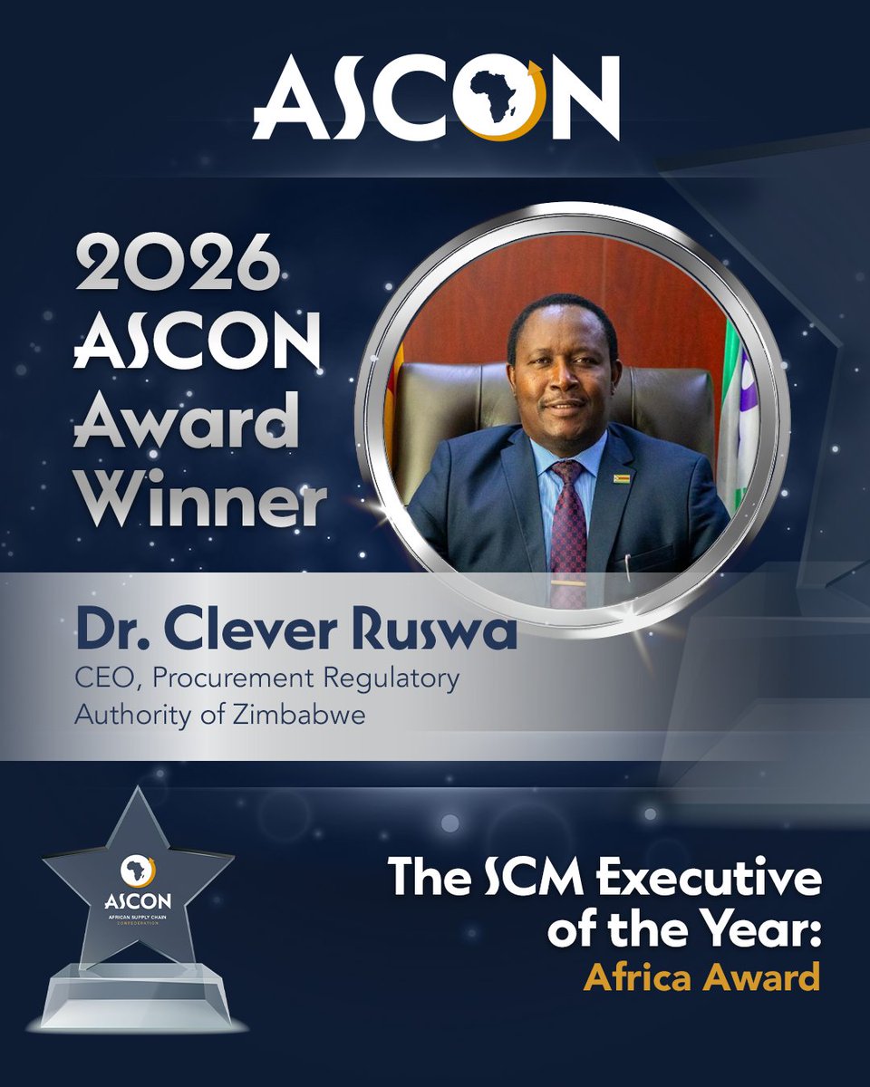 ASCON_Africa's tweet photo. Recognised for strengthening procurement governance, driving institutional transformation, advancing regulatory excellence, and championing supply chain professionalisation across Zimbabwe and the broader African continent 🏆 https://t.co/o823PCcf3l