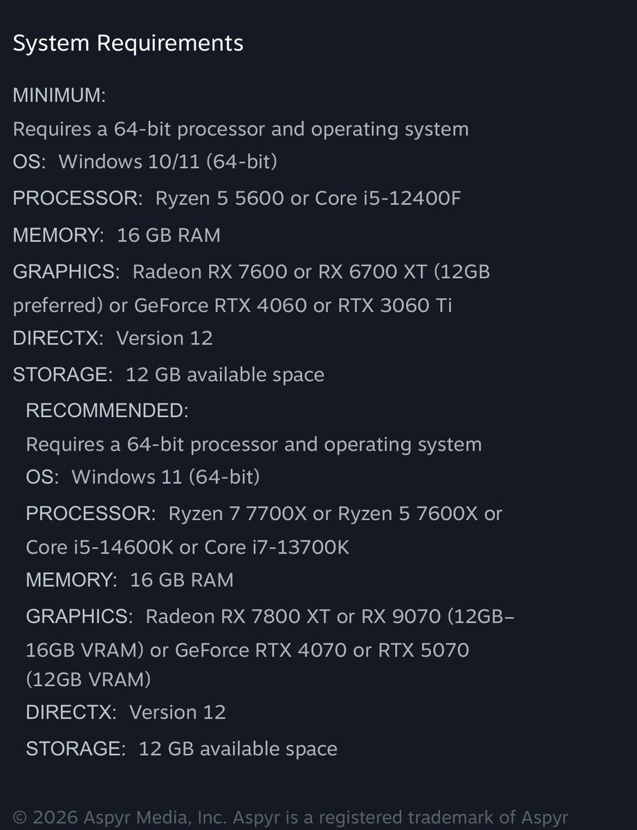 Pirat_Nation's tweet photo. Shrek 2 Remastered will require 16GB RAM for a game based on a 2004 classic.

> RTX 4060 / RTX 3060 Ti or RX 7600 / RX 6700 XT
> 16GB RAM
>Ryzen 5 5600 or Intel i5-12400F
>12GB storage https://t.co/CtkomFKgBs