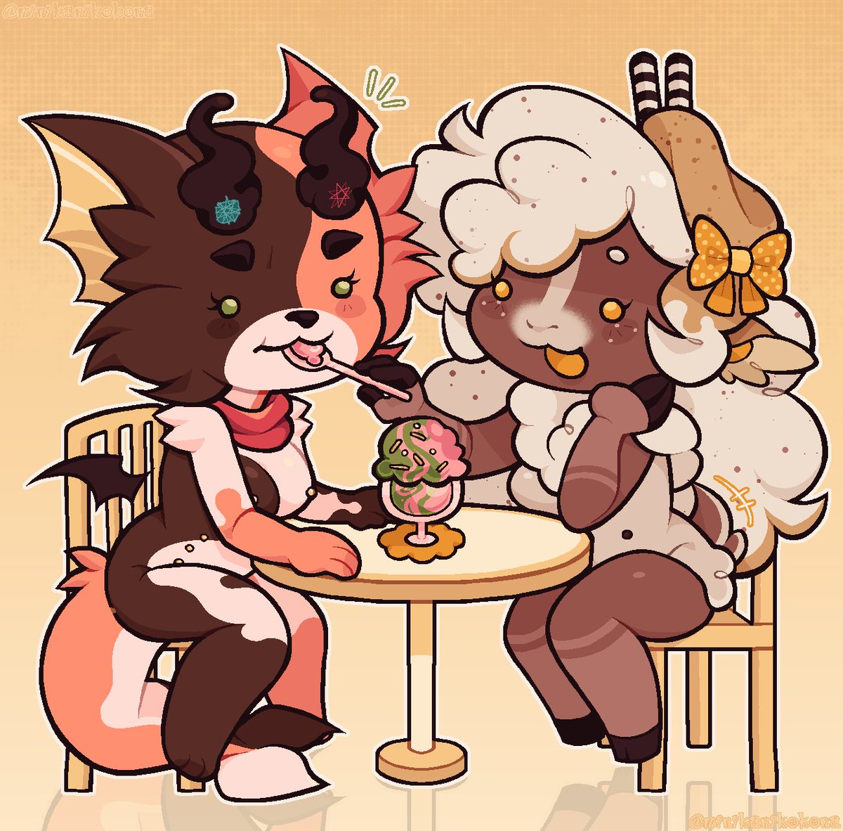 Calicopuddin's tweet photo. ICE CREAM DATE 🍨 !!!

#vtuber #Fursona https://t.co/ebX4OTI99x