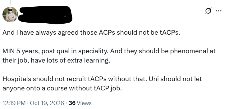 DrLKVaughan's tweet photo. Interesting admission from one of my least favourite accounts.

Back when I first heard about ACP, it was the older, battle-hardened nurses who were obtaining extra skills and making a difference. 

I was shown examples of where this really augmented team working. I kind of
/ https://t.co/lkCGTSnak0