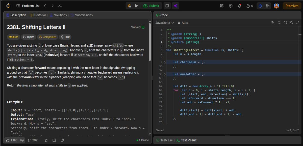 Zaryab_005's tweet photo. Day 317 of DSA
Continued: Difference Array Technique
Solved:
Shifting Letters
Shifting Letters II
Practiced range updates using difference arrays to optimize repeated operations from brute force.
#100DaysOfCode #DSA #LeetCode #coding https://t.co/KhJJJQNUhd