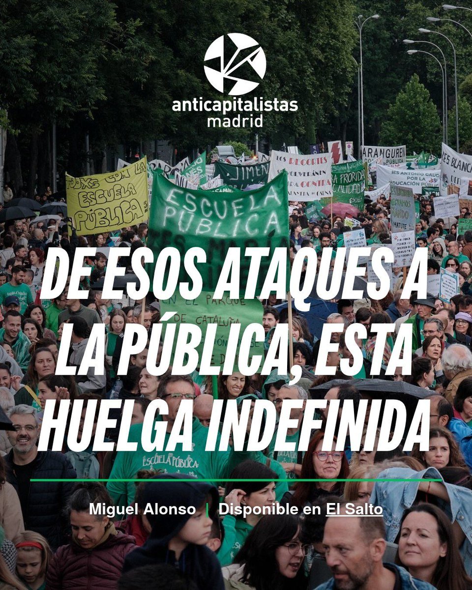 anticapiMadrid's tweet photo. 🪑La huelga indefinida del profesorado madrileño cumple ya una semana. Buen momento para reflexionar sobre el desarrollo de este proceso histórico.

✍🏼Artículo de Miguel Alonso, profesor de Filosofía y militante de Anticapitalistas, en @ElSaltoDiario: https://t.co/LJhpco3iCd https://t.co/GrOEIM0fpi