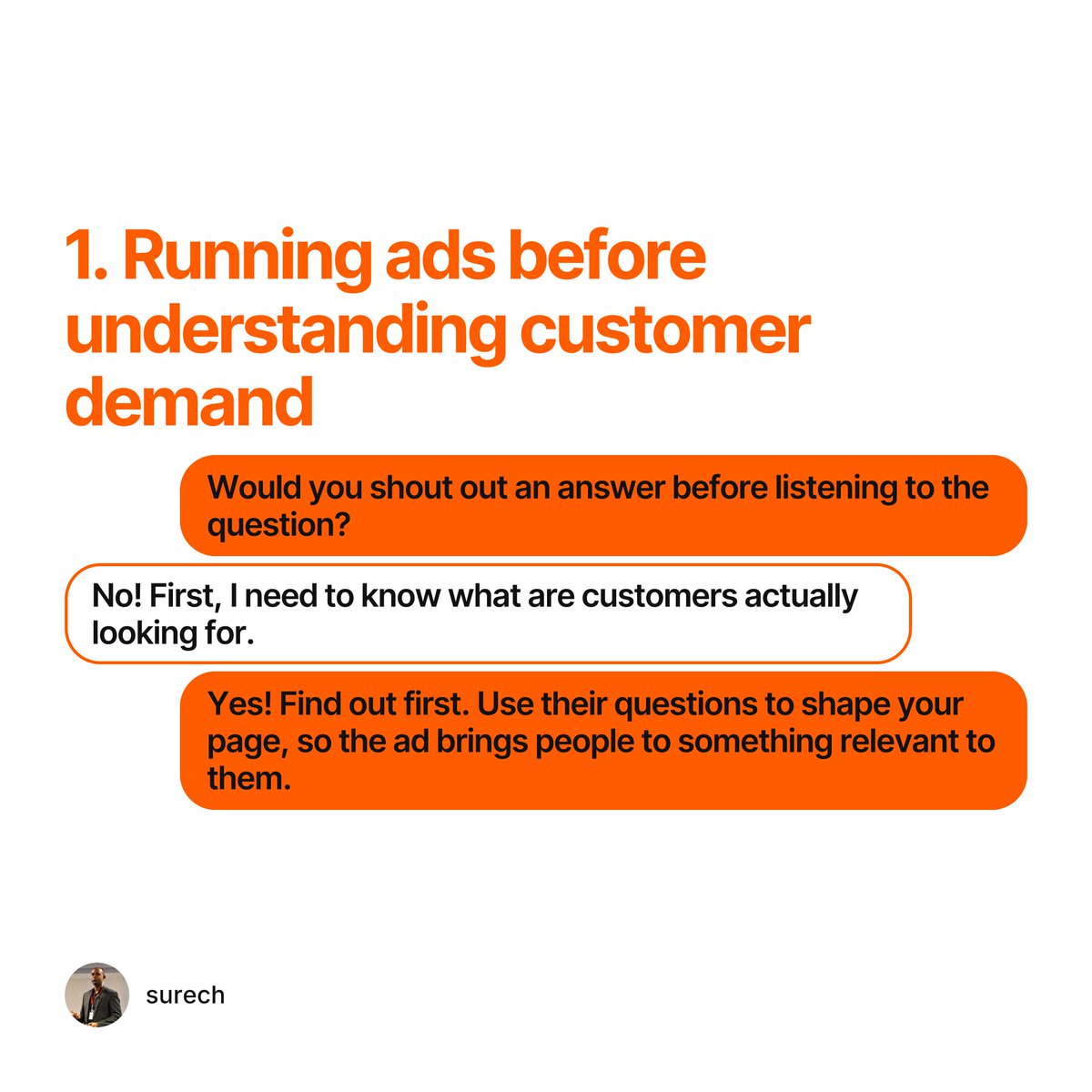 surech_k's tweet photo. 3 mistakes business owners make investing in websites:

- Ads before understanding customer demand.

- Design before understanding user journeys.

- Copywriting before clarifying the message.

Before spending on execution, get the strategy right. https://t.co/NgHMZEKlxY