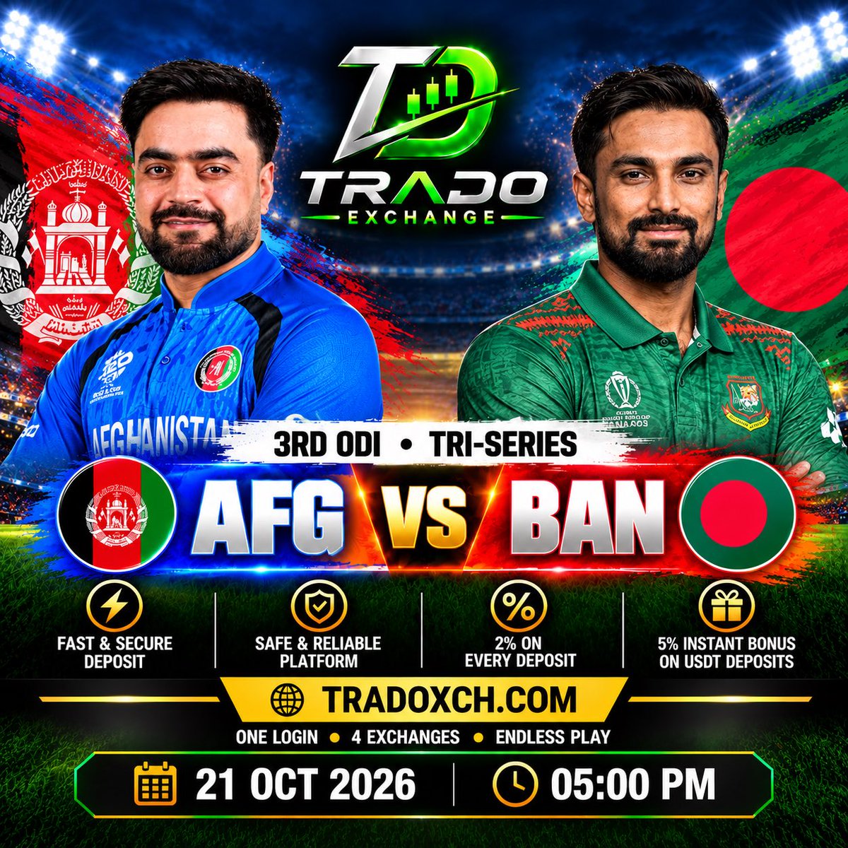 TRADOEXCH's tweet photo. IT’S GAME TIME! 

AFG 🇦🇫 vs BAN 🇧🇩
Big clash. Bold calls. Pure cricket vibes!

Join the game 👉https://t.co/5ncvuqfeZT https://t.co/aeKb2HcHzz