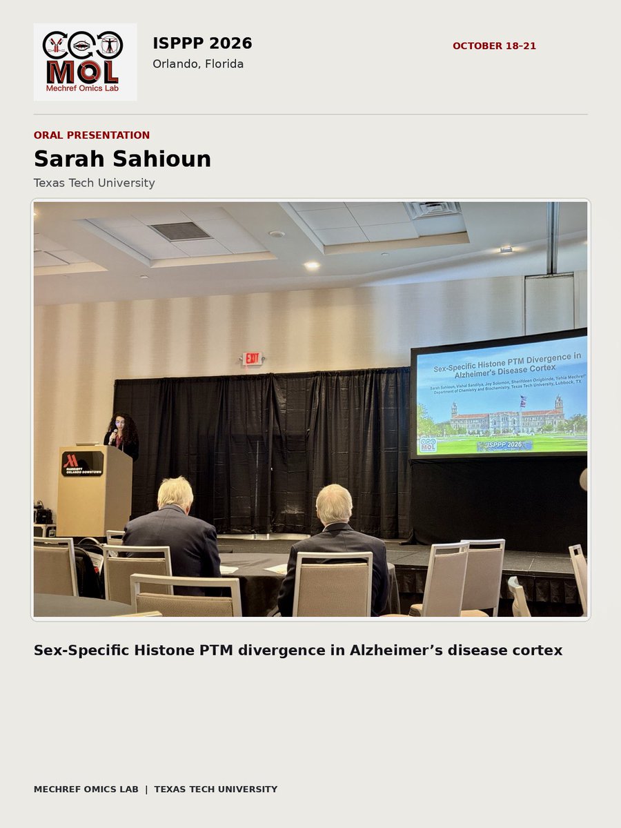 mechrefgroup's tweet photo. We are still in Orlando!
Our second oral presentation at the ongoing #ISPPP 2026 took place today in Orlando.
Congratulations to Sarah Sahioun 🎉🎉 That was an excellent presentation!
More from ISPPP soon. Stay tuned!
#ISPPP2026 #Orlando
#histonePTM #Alzheimers #omics #MOL https://t.co/Mx1taGF7yP
