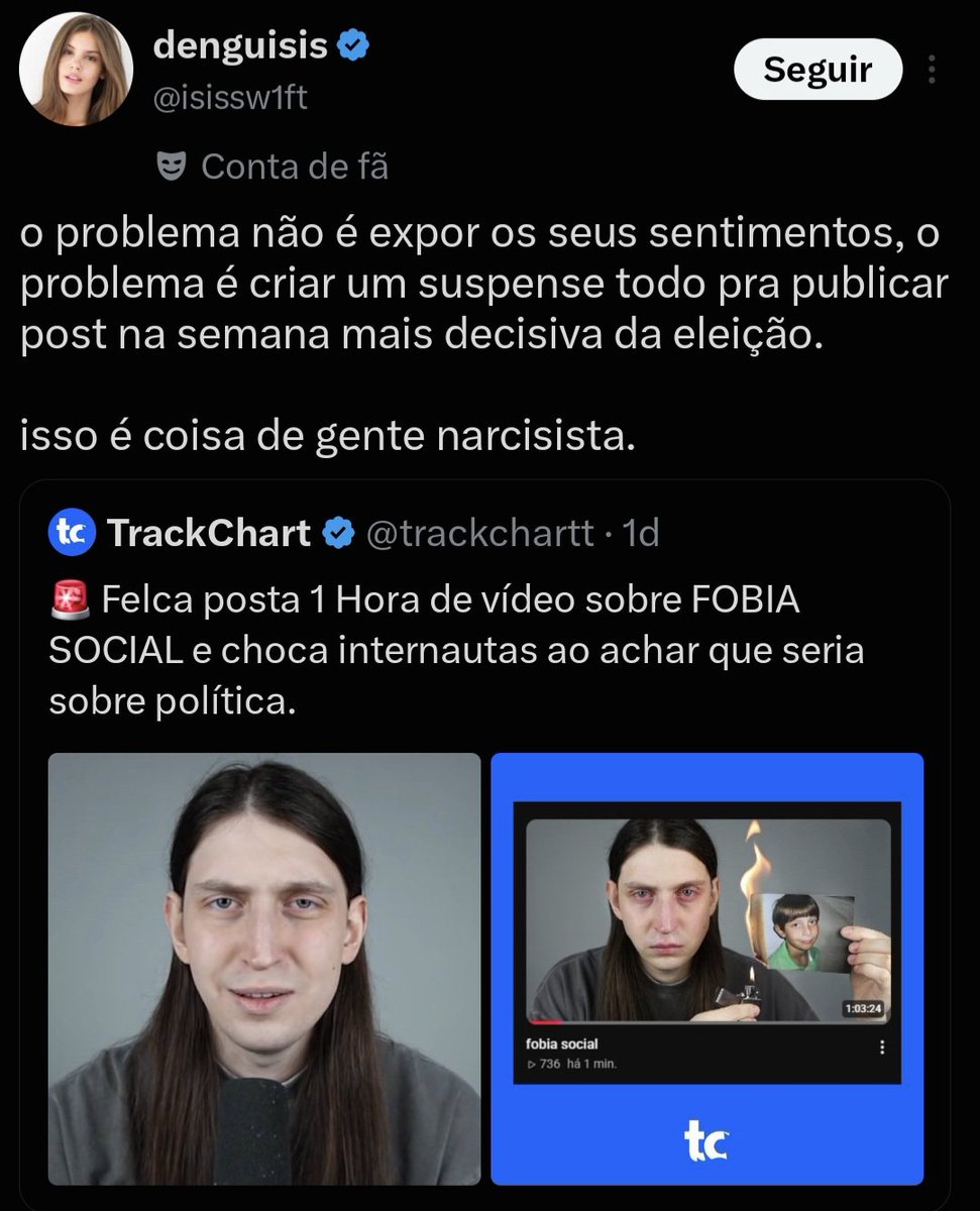 NobodyTrovao's tweet photo. @mike_mc05 Tem uma lei conhecida nacionalmente como o nome dele, ele se envolveu com a globo, o problema do felca é esquecer de que ele não é mais um youtuber que faz video de ironia, minha opinião é praticamente essa (sem ditar ele de narcisista): https://t.co/RqtmL3Sq4k