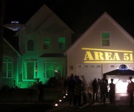 RavensBrent's tweet photo. In Lansing, Michigan, Jerry Jodliski’s Area 51-themed Halloween display featured a 9-foot-tall and 13-foot-wide spaceship with three 6-inch tall aliens, as well as a second ship that hung 25 feet above the ground. https://t.co/2DYP56R2fI
