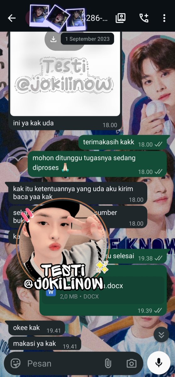 jokilinow's tweet photo. Joki Tugas Naskah Drama ✓
Joki Tugas Essai Essay ✓
Joki Tugas Rangkum Video ✓
Joki Tugas KTI ✓
               [ 30/08/2023 ]

🔗 Open Joki Tugas CV, PPT, Paper, Review Jurnal, Tulis, Opini, KTI, Artikel, Makalah, Laporan, Poster Infografis, Motivation Letter, Bahasa Inggris https://t.co/t31atPvoob