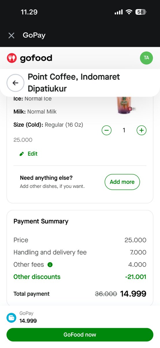 koecingaroeng's tweet photo. siapa bilang ngopi enak harus mahal? pesen point coffee lewat gofood di aplikasi gopay, dari total 36 ribu jadi 14.999 aja. buruan cek promo Point Coffee 5RB DiGoPay https://t.co/xAPvT7UpTL