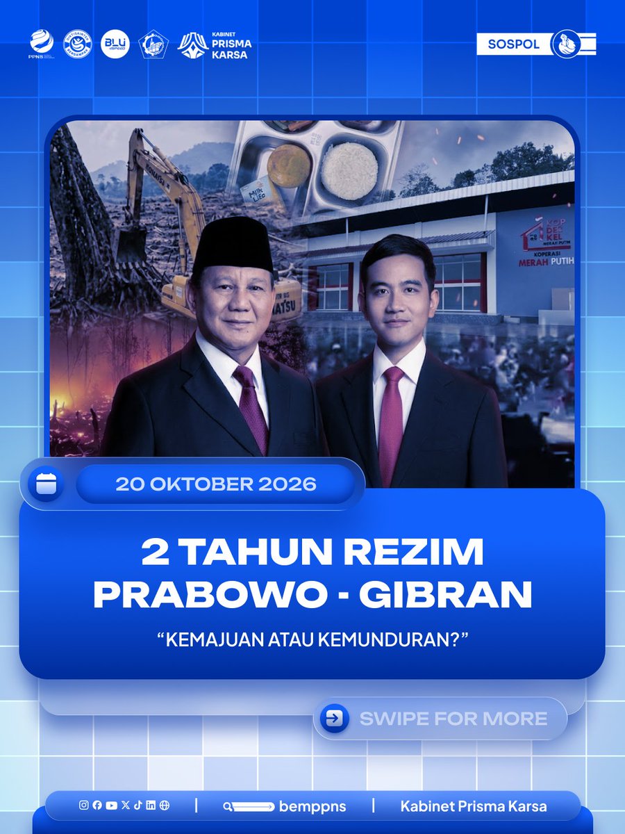 bemppns's tweet photo. [2 TAHUN KIAN MENCEKAM]

Dua tahun perjalanan pemerintahan Prabowo-Gibran menghadirkan panggung "efisiensi" dan "stabilitas" yang penuh ironi https://t.co/y6QiHwLeZb