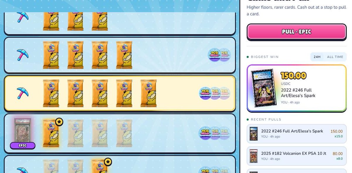lunalandsol's tweet photo. just found a card game idea that reminded me of Wager Pack on @raffledotsol 👀

gave it a go: 5 rounds in a row with nothing, then finally unlocked a common round lol

turning $10 into a 100x real card is harder than it looks 😅

fun one tho: @tcgminer https://t.co/h3cVJ43Nwd