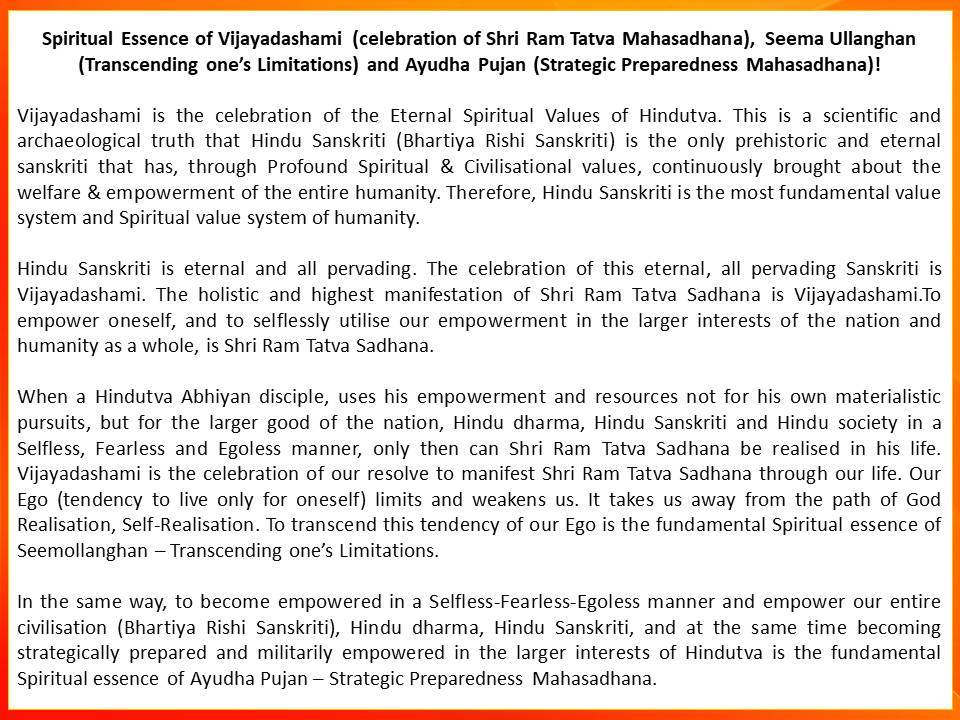 CEIempowers's tweet photo. Warm Greetings on the Auspicious Occasion of Vijayadashami from the CEI Parivar!

Spiritual Essence of Vijayadashami (celebration of Shri Ram Tatva Mahasadhana), Seema Ullanghan (Transcending one’s Limitations) and Ayudha Pujan (Strategic Preparedness Mahasadhana)! https://t.co/t79sWetj5o