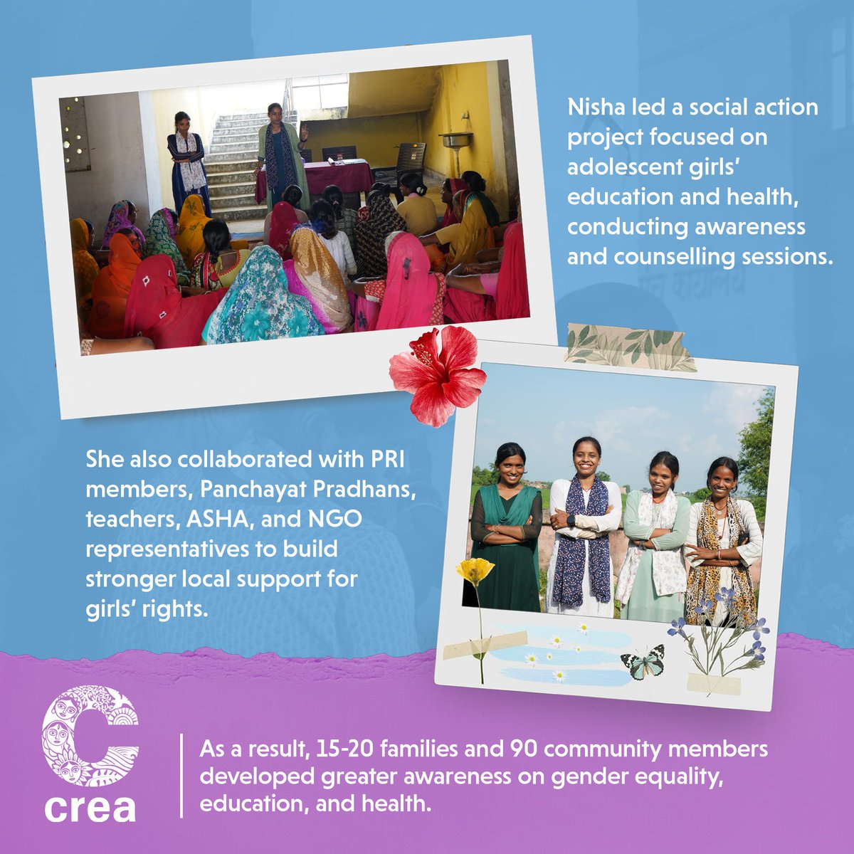 ThinkCREA's tweet photo. This #DayOfTheGirl, we're spotlighting young women leaders from CREA's Roshni Programme throughout the month! 💜

Meet Deepa from Bihar, whose community action project has supported 95 girls who had dropped out of school.

#ThinkCREA #FeministLeadership https://t.co/lo4527Kwnl