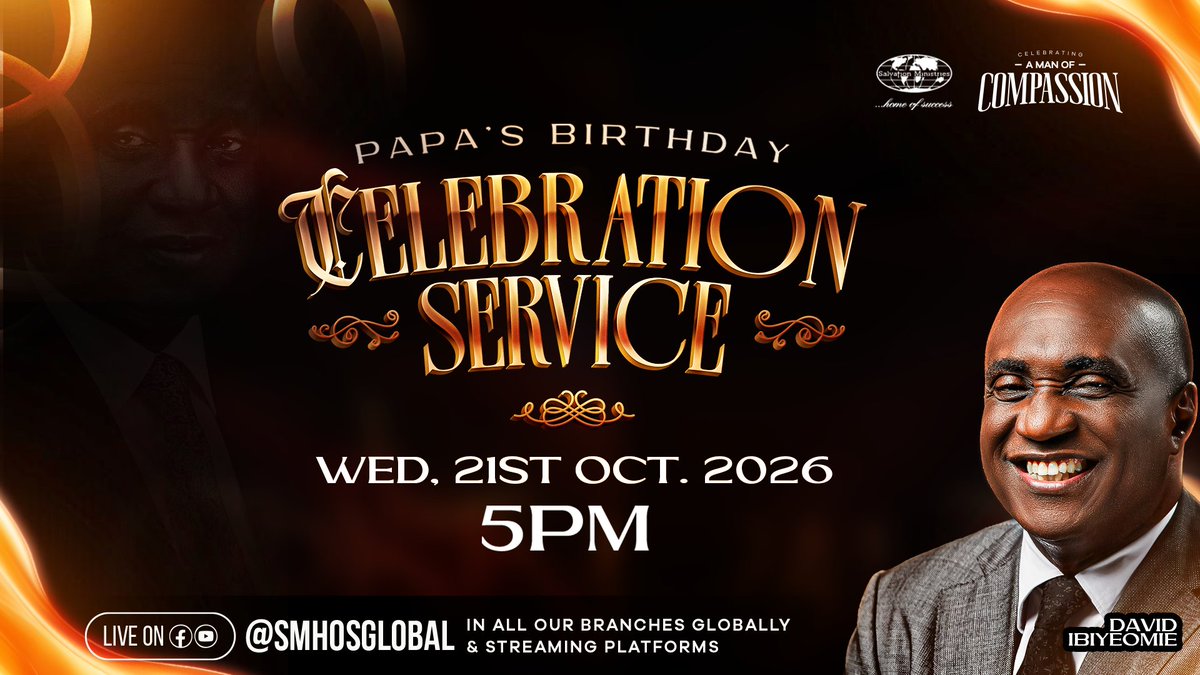smhosglobal's tweet photo. We celebrate a life of compassion, impact, and unwavering commitment to God's Kingdom. We honour our beloved Pastor David Ibiyeomie and thank God for the blessing his life and ministry continue to be to countless lives.

#SMHOS #smhosglobal https://t.co/8NVHdv5ZUz