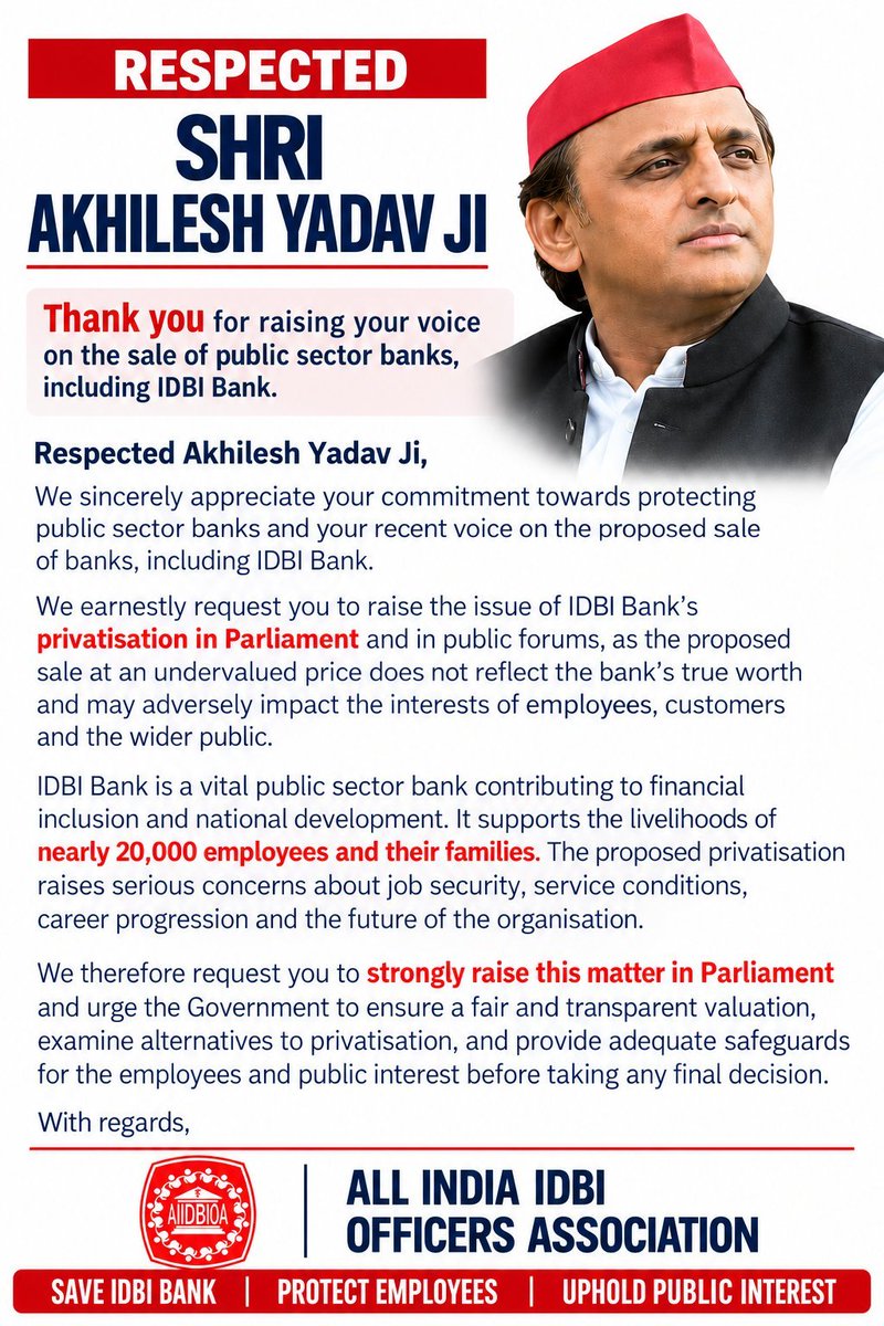 idesibanda's tweet photo. IDBI Unions appealing PM, Key Allies TDP, JDU, JanSena &amp; Opposition INC, SP, BRS against IDBI SALE.

@narendramodi @RahulGandhi @KTRBRS @yadavakhilesh @PawanKalyan https://t.co/Wm7DOX7p49