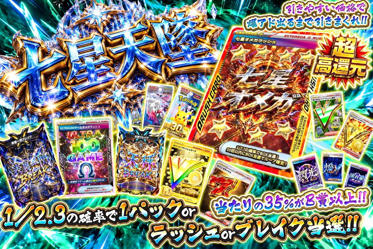 extoreca's tweet photo. 七星に秘めた1口268pt🔥
七星天墜が降臨⚡

1/2.3でアド当選🎯

当たりの35%がB賞以上✨
爆アドへの道が広がる💎

TOP賞:七星Ωラッシュ🌟

低単価から
七星の力を味方に爆アド掴め💥

👇今すぐ挑戦
https://t.co/SZTlkJmvNZ

♻️RP&amp;いいねで無料3パック抽選
🎁狙いのラッシュをリプで当選率UP⬆️ https://t.co/bVozU2jn2s