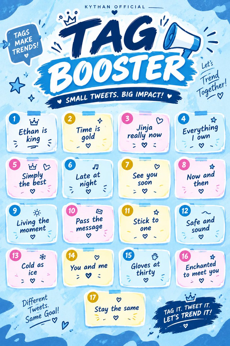 KYTHANOfficial's tweet photo. Tag Booster One

Reply, Retweet, Quote

Goal: Five Hundred Replies

Reminders:
No numbers
No emoji
No all caps

BIRTHDAY NANI ETHAN https://t.co/4SOQKTQ4ff