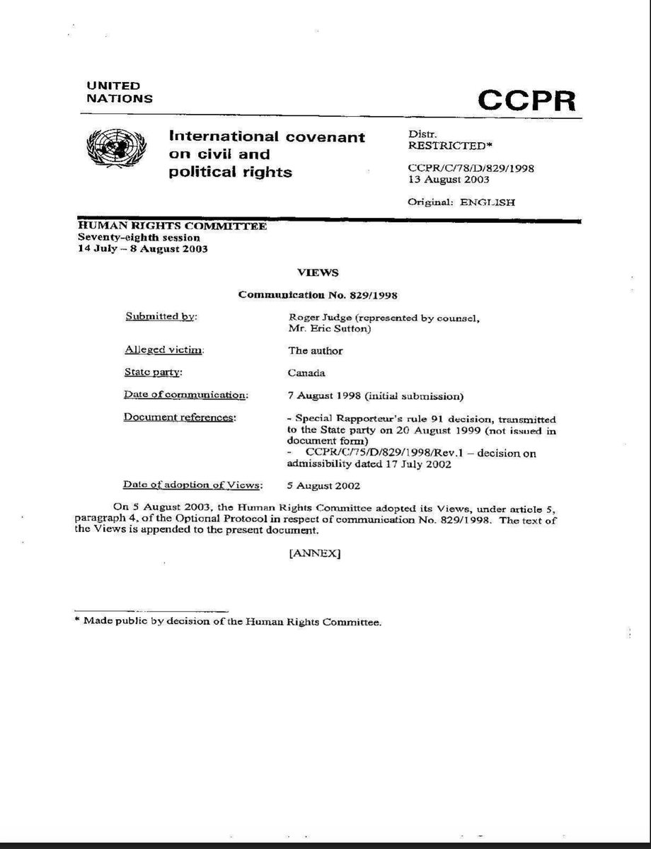 RDunhamDP's tweet photo. International human rights law prohibits extraditing, deporting, or otherwise transferring a person in custody of a country that does not have the death penalty to a country that does unless the country seeking custody provides assurances that the death penalty will not be sought or carried out. 

That is the policy of Australia and New Zealand, every European democracy, and every country in the western hemisphere that does not have the death penalty. What Italy required as a condition of extraditing Lee Gilley to the United States is what all the countries whose company the U.S. would normally like to keep routinely require.

The non-transference doctrine was set out in a decision by the U.N. Committee on Human Rights in 2003 in the case of Philadelphia death row prisoner Roger Judge. You can read the decision in Judge v. Canada here. https://t.co/YsSnIvzikk.  @TexDefender @TCADPdotORG @uscedp @amnesty @hrw @UNHumanRights @IACHumanRights