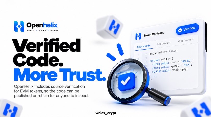walex_crypt's tweet photo. you bought a token thinking it worked one way, only to find out its smart contract allows something completely different.

this is why smart contract verification matters.

it lets people check whether a contract’s published source code matches the code deployed on-chain, making it easier to inspect what’s running behind a token.

and with @Openhelixx, source verification is built into its token creation experience for EVM tokens, so the code can be published on the relevant block explorer for anyone to inspect.

of course, verified code doesn’t automatically mean a token is safe. but giving people more transparency is a good place to start.