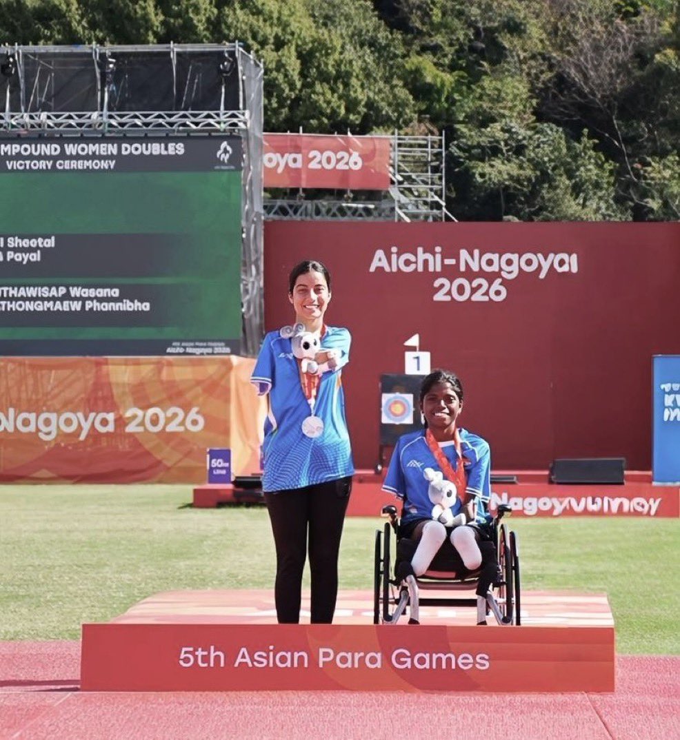 TheKhelIndia's tweet photo. SILVER MEDAL FOR OUR INCREDIBLE GIRLS! 🥈

Sheetal Devi and Payal Nag won the Silver Medal in the Compound Women’s Team at the Asian Para Games 2026! 

WELL DONE GIRLS! 🇮🇳♥️ https://t.co/oo8PcE9jYX