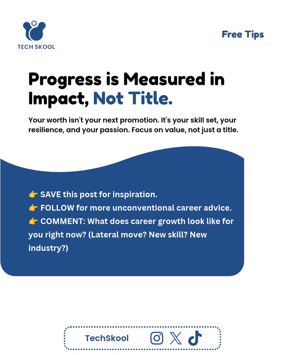 TechSkooll's tweet photo. A title change feels like proof you're moving forward. But plenty of people get promoted into work that bores them, and plenty of people grow the most in roles with the exact same job title they started with.
#TechSkoolGlobal #CareerAdvice #TechCareers #ProfessionalDevelopment https://t.co/Zk9zVggCqC