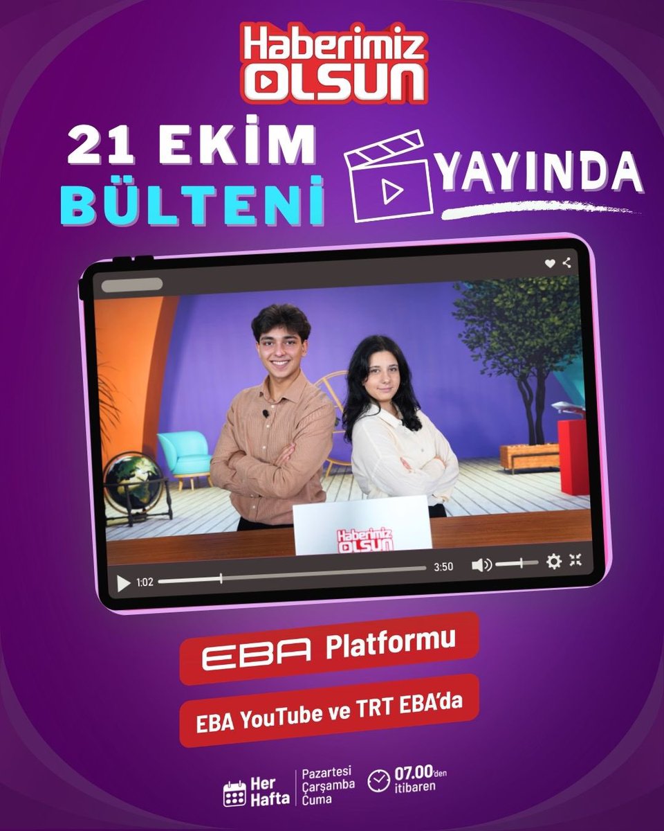 tcmeb's tweet photo. 📺 “Haberimiz Olsun”, 21 Ekim Bülteniyle Yayında

🛰️ Millî haberleşme uydu takımı GÖKBAĞI dünya vitrininde, 

🍎 Çankırı’da meslek lisesi öğrencileri yetiştirdikleri elmaların ilk hasadını yaptı, 

❤️‍🩹 Tekirdağ’da hayat kurtaran yerli elektroşok cihazları sahada, 

🎥 Tüm bu haberler ve çok daha fazlası bu bültende…

👀 İzlemek için 👇🏻

🔗 https://t.co/e7S8qSaFmz