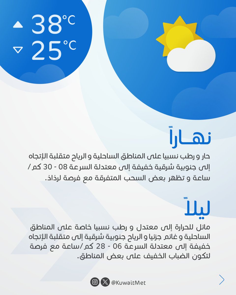 KuwaitMet's tweet photo. أسعد الله صباحكم...

نشرة الطقس الصباحية https://t.co/3XDHhMluH6