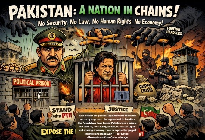 iBeing_Pooja's tweet photo. With neither the political legitimacy nor the moral authority to govern, the regime and its handlers like Asim Munir have turned Pakistan into a prison. No security, no stability, no law, no human rights and a failing economy. Free Imran Khan https://t.co/3o6gjinV1E