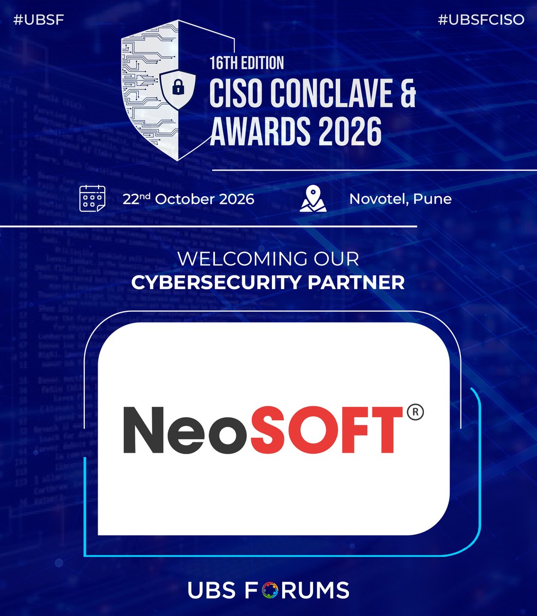 ubsforums's tweet photo. 🤝 𝐂𝐲𝐛𝐞𝐫𝐬𝐞𝐜𝐮𝐫𝐢𝐭𝐲 𝐏𝐚𝐫𝐭𝐧𝐞𝐫 – 𝐍𝐞𝐨𝐒𝐎𝐅𝐓

We are pleased to welcome 𝐍𝐞𝐨𝐒𝐎𝐅𝐓 as our 𝐂𝐲𝐛𝐞𝐫𝐬𝐞𝐜𝐮𝐫𝐢𝐭𝐲 𝐏𝐚𝐫𝐭𝐧𝐞𝐫 for the 𝟏𝟔𝐭𝐡 𝐄𝐝𝐢𝐭𝐢𝐨𝐧 – 𝐂𝐈𝐒𝐎 𝐂𝐨𝐧𝐜𝐥𝐚𝐯𝐞 & 𝐀𝐰𝐚𝐫𝐝𝐬 𝟐𝟎𝟐𝟔 – 𝐏𝐮𝐧𝐞!

With over 25 years of experience, CMMI Level 5 and ISO certifications, 𝐍𝐞𝐨𝐒𝐎𝐅𝐓 is a global IT engineering partner transforming complex technology into measurable business outcomes.

Present across 50+ countries, 𝐍𝐞𝐨𝐒𝐎𝐅𝐓 partners with enterprises and Fortune 500 brands across BFSI, e-commerce, healthcare, logistics, and mobility to build, modernize, and scale digital ecosystems that perform.

Together, we look forward to advancing conversations around cybersecurity, digital resilience, and the future of enterprise technology.

📅 𝐓𝐡𝐮𝐫𝐬𝐝𝐚𝐲, 𝟐𝟐𝐧𝐝 𝐎𝐜𝐭𝐨𝐛𝐞𝐫 𝟐𝟎𝟐𝟔
📍 𝐍𝐨𝐯𝐨𝐭𝐞𝐥, 𝐏𝐮𝐧𝐞

🔗 𝐋𝐞𝐚𝐫𝐧 𝐌𝐨𝐫𝐞 𝐀𝐛𝐨𝐮𝐭 𝐍𝐞𝐨𝐒𝐎𝐅𝐓: https://t.co/sXSxL3ztZe
🔗 𝐄𝐱𝐩𝐥𝐨𝐫𝐞 𝐭𝐡𝐞 𝐂𝐨𝐧𝐜𝐥𝐚𝐯𝐞: https://t.co/Qd3pmHFepm

#UBSForums #CISOConclavePune16 #NeoSOFT #CyberSecurity #DigitalTransformation #CyberResilience