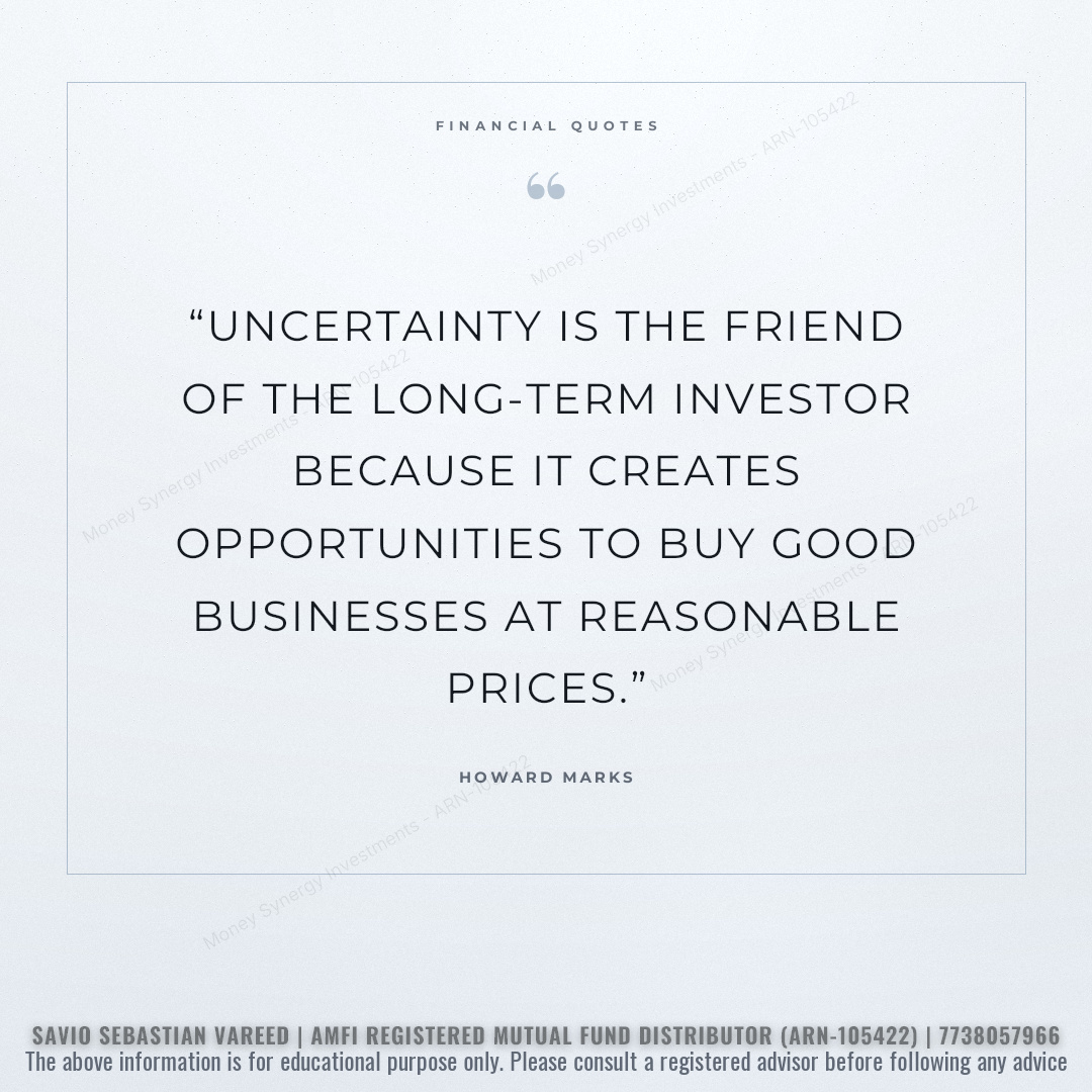 Savio_Vareed's tweet photo. 📈 Markets fluctuate. Opportunities and risks come with uncertainty.

Wealth with Rules. Not Emotions.

Savio Sebastian Vareed
AMFI Registered Mutual Fund Distributor | ARN-105422
#MoneySynergy #LongTermInvesting #WealthCreation https://t.co/TcsRNOG6Mo