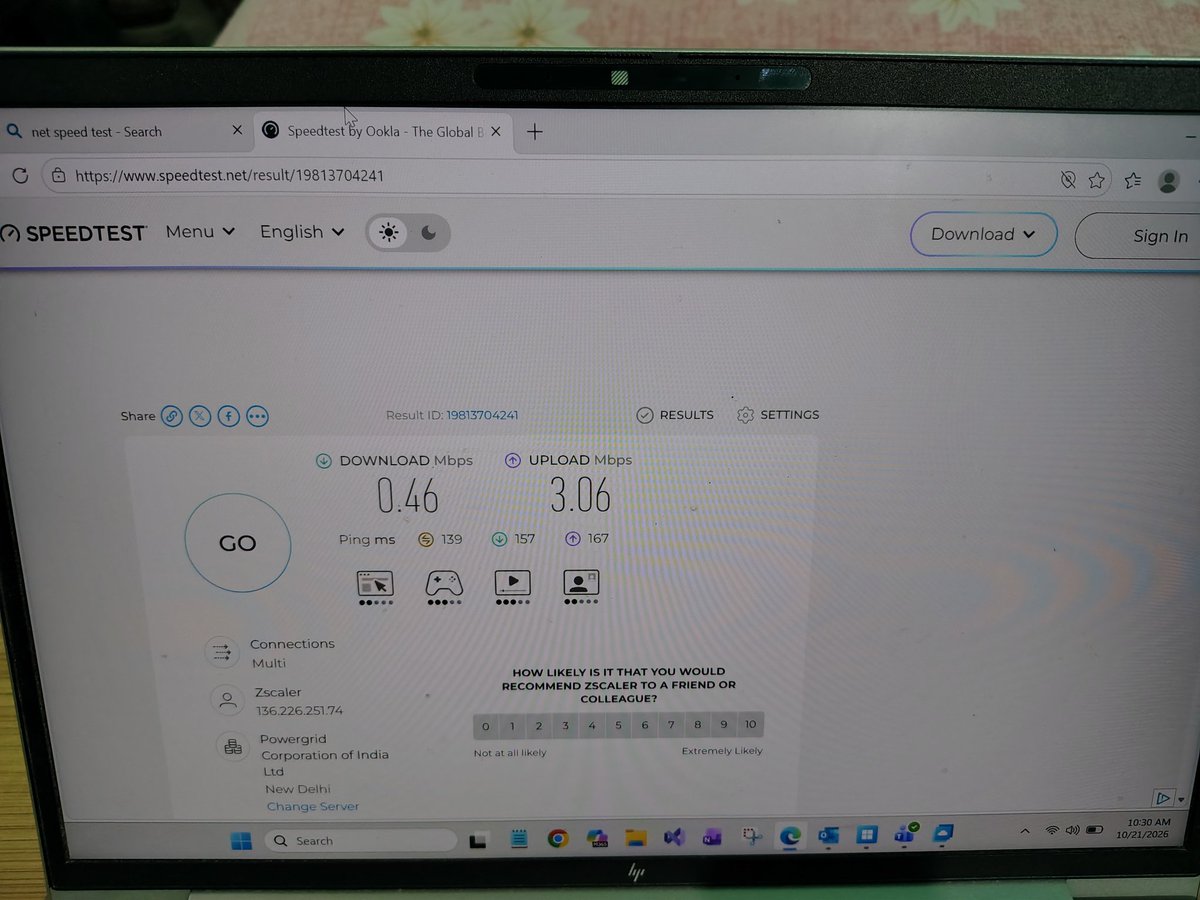 nirajmishra_'s tweet photo. @JioCare @DoT_India @TRAI Attaching screenshot of speed test @JioCare  @DoT_India @trai https://t.co/bsqbGHL9Tj