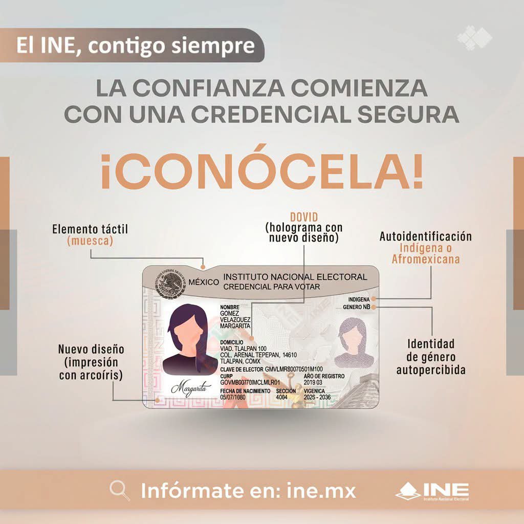 INE_Chiapas's tweet photo. Son 5️⃣ cambios importantes para #TuINE. 🌟
Nuevo diseño con impresión arcoíris, elemento táctil, holograma DOVID, opción de autoidentificación indígena o afromexicana y género autopercibido. 🪪👀
Visita https://t.co/qtH4VY284y o llama al 📞800 433 2000
#ElINEContigoSiempre 🪪🫶 https://t.co/mw7WMsTDsS