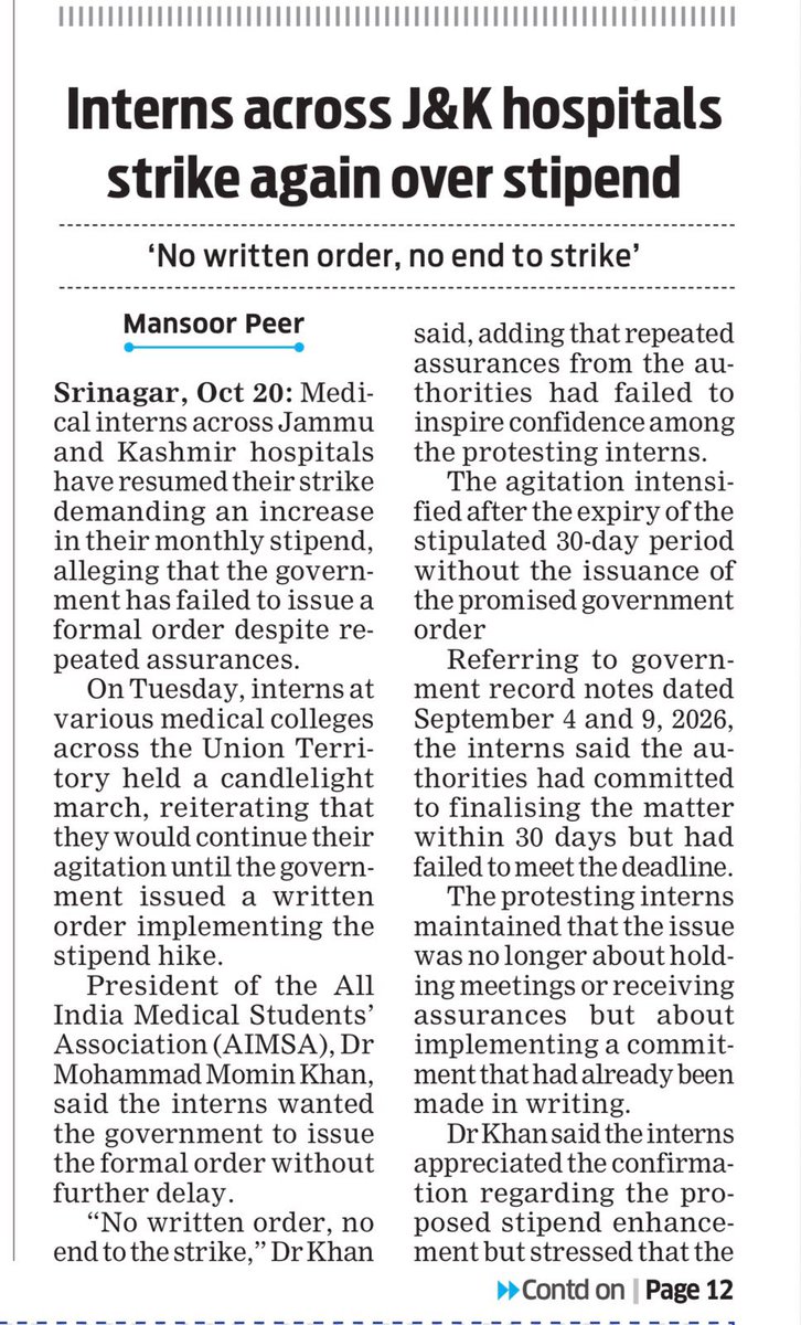 official_aimsa's tweet photo. BIG VICTORY for AIMSA in J&K  

CM @OmarAbdullah Ji confirms stipend hike in J&k
We welcome the decision but our members will not end this strike till we get a Written Order

Next AIMSA shifts focus to the long-pending stipend hike for PG residents
@the_hindu @risingkashmir

We appreciate the Efforts made by our AIMSA J&K Team @DrMohammadMomin , Vice Presidents , Chief Advisors and Specially dedicated AIMSA leaders —Dr Mohd Tasadduk, Dr Akib Javaid,Dr Shahnawaz, Dr Aiman, Dr Zamin, Dr Faraz, Dr Arooj, Dr Md Imran, Dr Milad, Dr Tawseef, Dr Tanish, Dr Faheem, Dr Ikhlaq, Dr Tufail, Dr Danish, Dr Farhan, Dr Momin , Dr Umair, Dr Faisal, Dr Jabran and Dr Sabrat