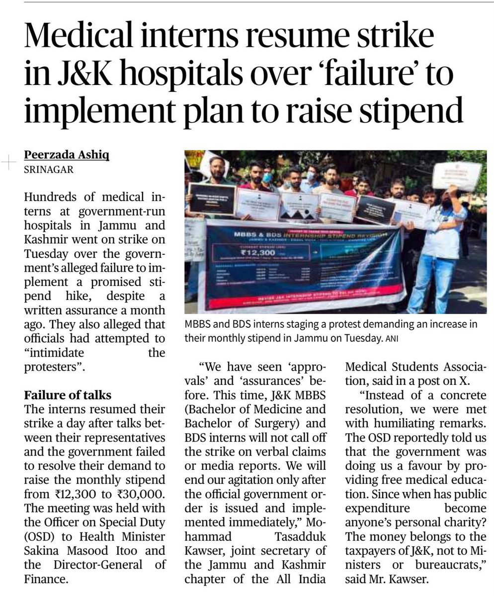 official_aimsa's tweet photo. BIG VICTORY for AIMSA in J&K  

CM @OmarAbdullah Ji confirms stipend hike in J&k
We welcome the decision but our members will not end this strike till we get a Written Order

Next AIMSA shifts focus to the long-pending stipend hike for PG residents
@the_hindu @risingkashmir

We appreciate the Efforts made by our AIMSA J&K Team @DrMohammadMomin , Vice Presidents , Chief Advisors and Specially dedicated AIMSA leaders —Dr Mohd Tasadduk, Dr Akib Javaid,Dr Shahnawaz, Dr Aiman, Dr Zamin, Dr Faraz, Dr Arooj, Dr Md Imran, Dr Milad, Dr Tawseef, Dr Tanish, Dr Faheem, Dr Ikhlaq, Dr Tufail, Dr Danish, Dr Farhan, Dr Momin , Dr Umair, Dr Faisal, Dr Jabran and Dr Sabrat