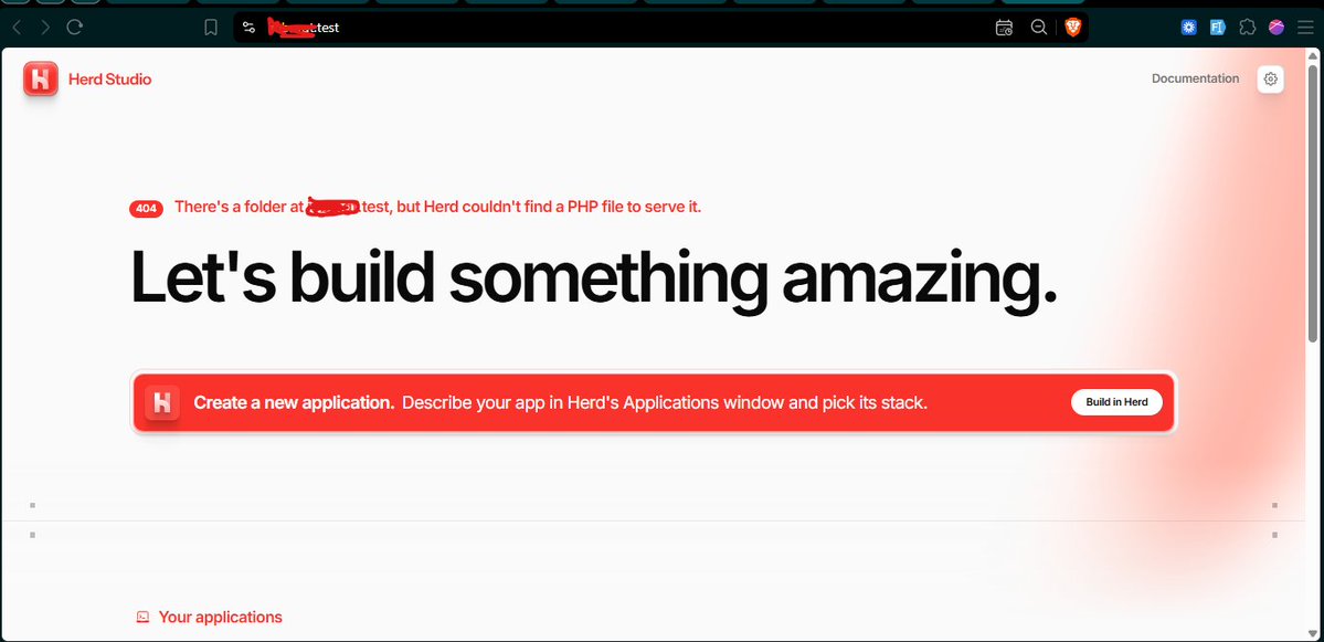 _eramitgupta's tweet photo. Hey @marcelpociot 👋

I'm getting a 404 error in Herd Studio:

"There's a folder at [project].test, but Herd couldn't find a PHP file to serve it."

Any idea why this is happening or how to fix it? I've attached a screenshot for reference.

Thanks! https://t.co/SMuCYAJZTX