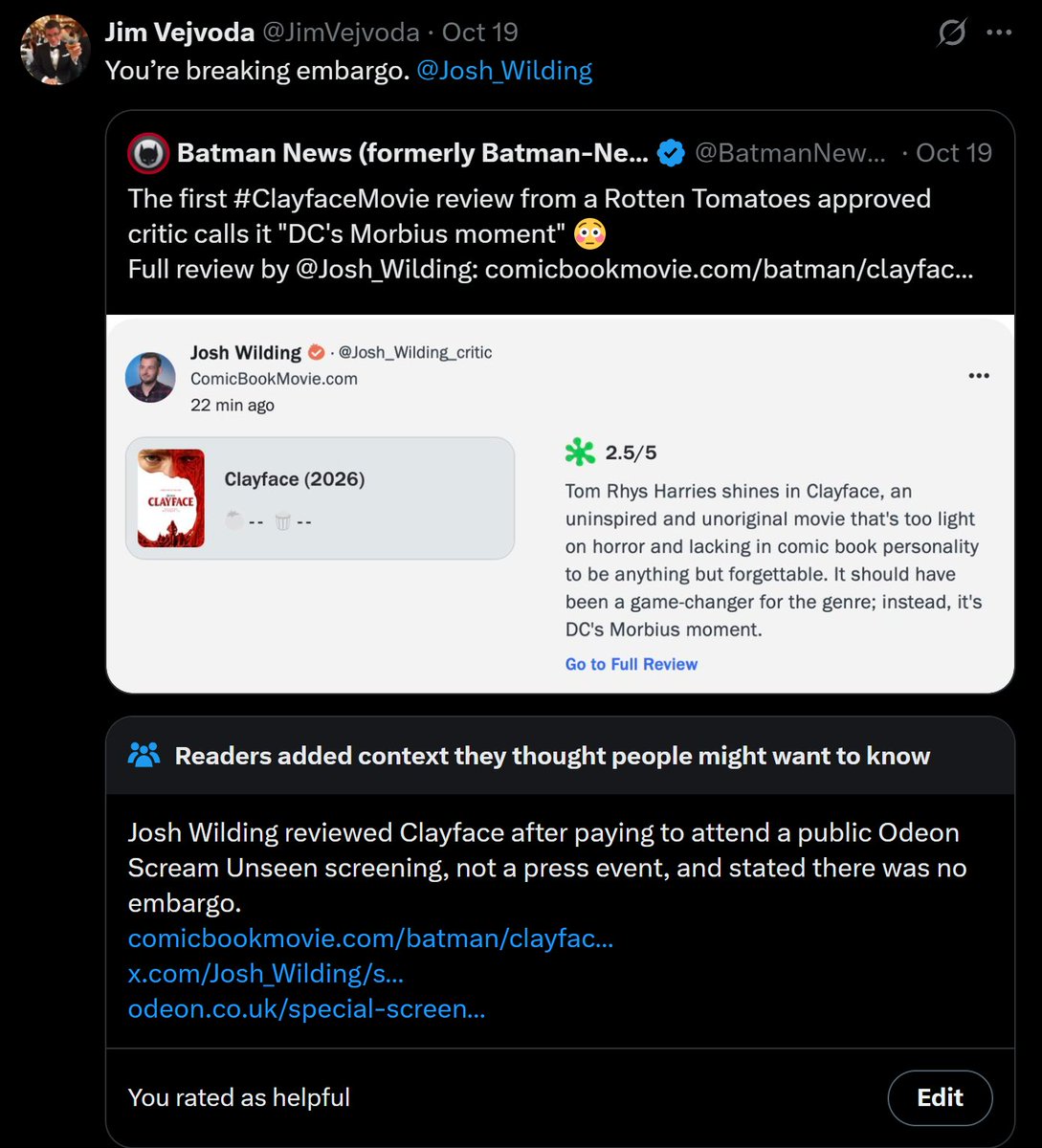 Nerdrotics's tweet photo. Watching the the Access Media meltdown over one single review landing on Rotten Tomatoes early has been glorious. 
They are the punk ass snitches of cinema. https://t.co/VqJa8DFvpk