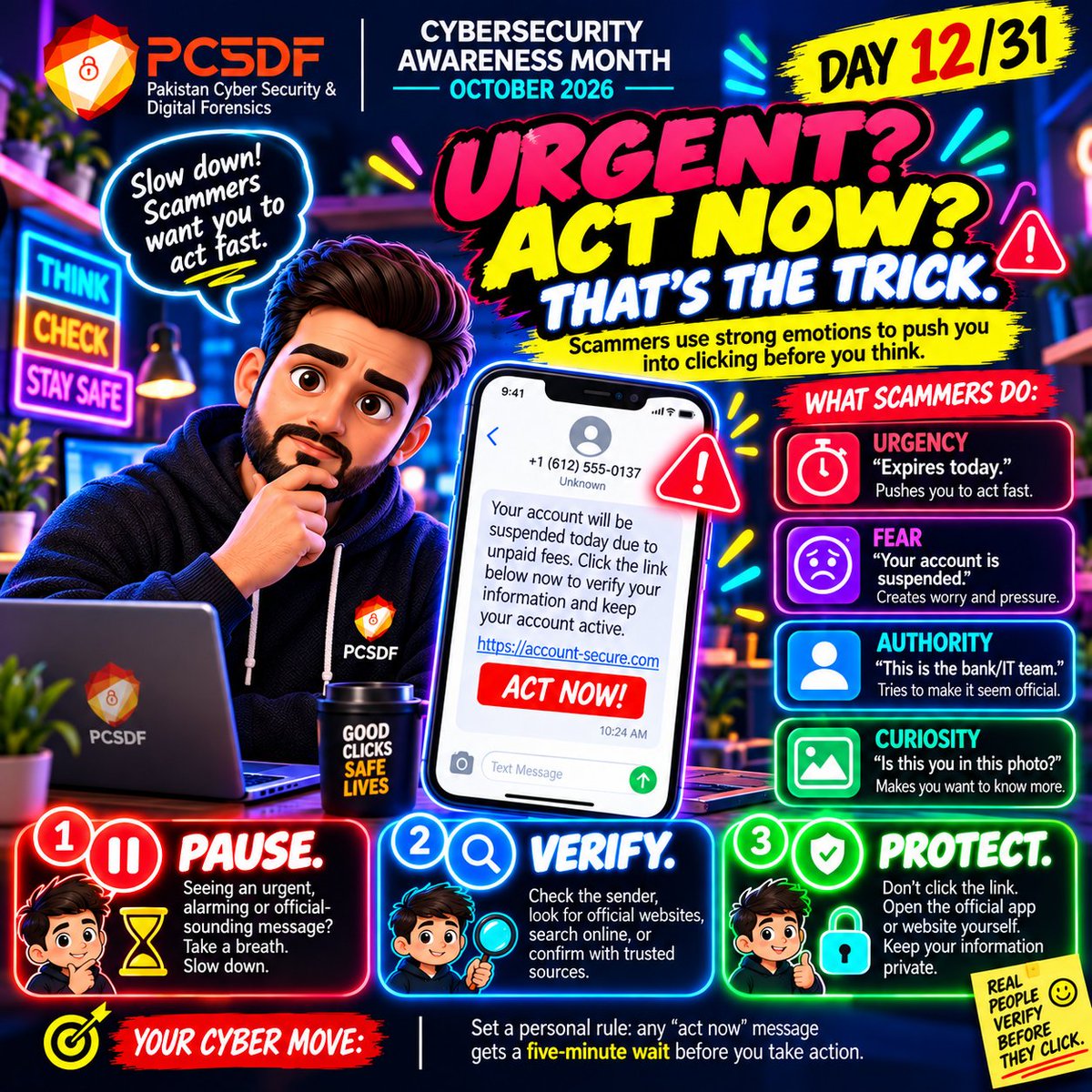 pcsdf1's tweet photo. #CyberAI31 #CyberSecurityAwareness #PCSDF #DigitalSafety #CyberHabits #OnlineSafety #AIPhishing #QRScamAwareness #PhoneScamAwareness #VoiceCloningScam #SocialMediaSafety #InvestmentScamAwareness #JobScamAwareness #PhishingPrevention https://t.co/jZvRvLZlBZ https://t.co/QNtsyA3evO