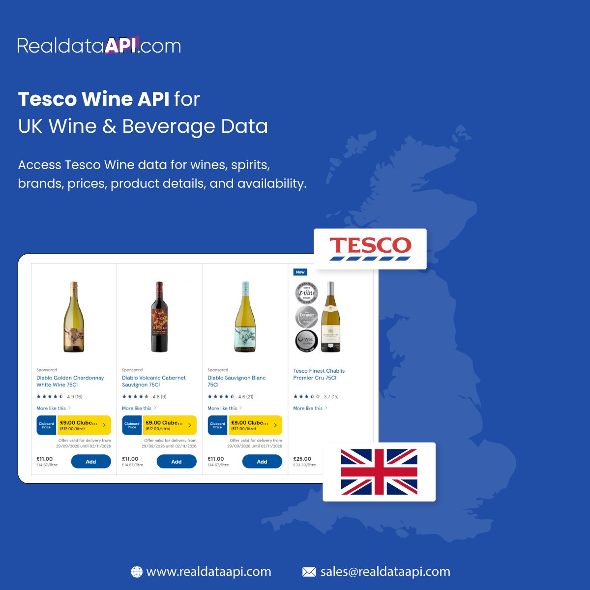 realdatascrape's tweet photo. Unlock wine market insights with the Tesco Wine API! 🍷 Extract wine product details, pricing, brands, and ratings for competitive analysis and market research.

#TescoWineAPI #WineData #RealDataAPI https://t.co/mzKMibtvmK