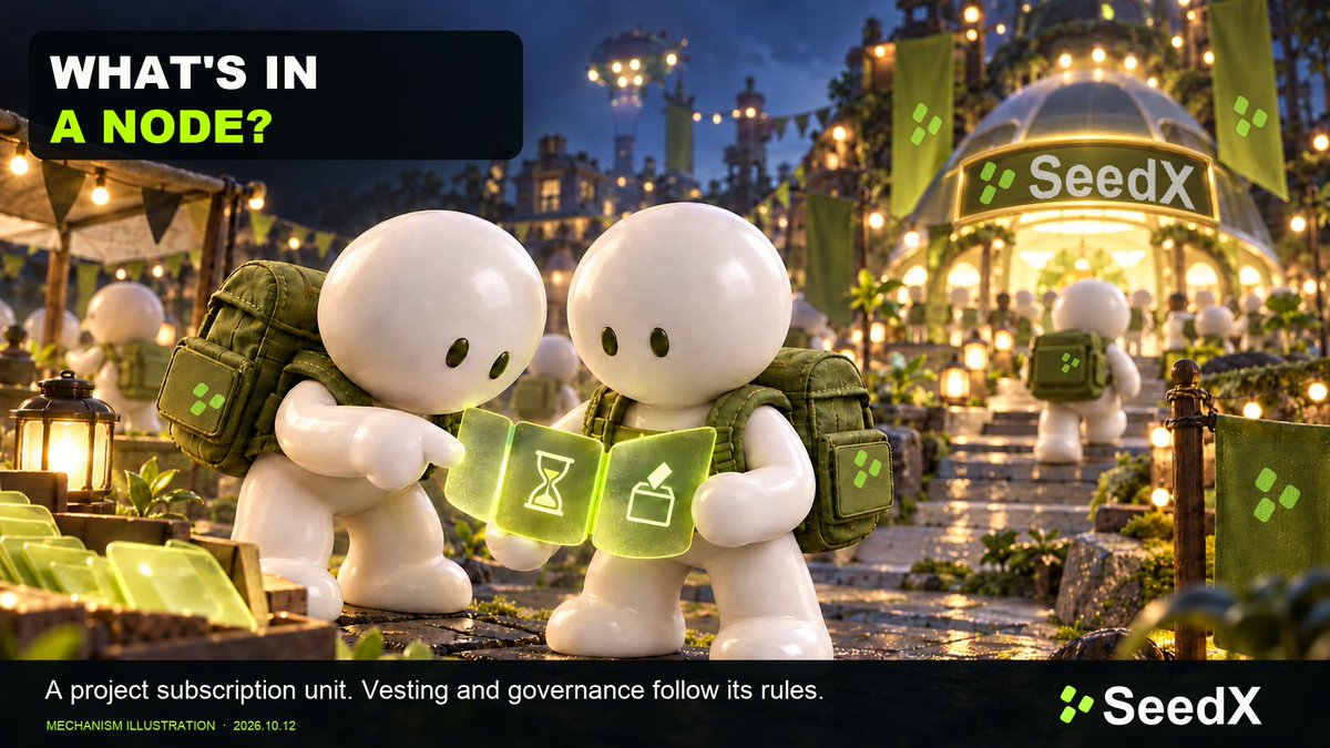 SeedXHQ's tweet photo. What’s inside a SeedX node? Our explorers open the rule card before stepping in: a project subscription unit, with vesting and governance defined by the project’s rules. It isn’t equity or a guaranteed return. Which rule would you read first? #SeedX #AI #Crypto https://t.co/DfNCHImHXM