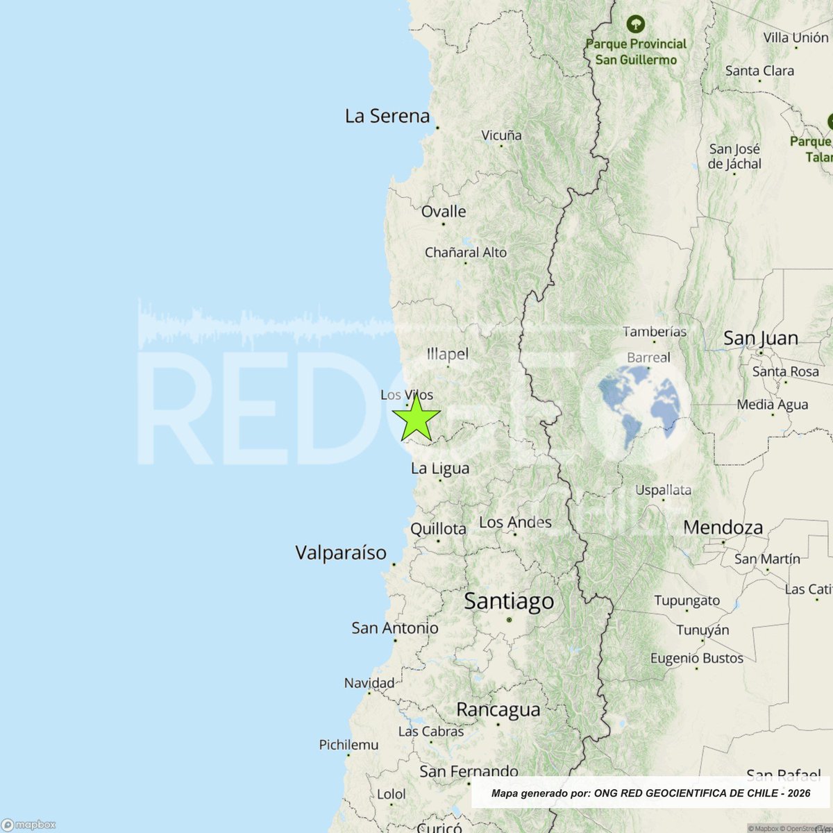 RedGeoChile's tweet photo. REVISADO ⚠️ | Un sismo de magnitud 3.9 (Mlv) ocurrió a las 01:21:40 horas de hoy, miércoles 21 de octubre de 2026, a 12 km al sureste de Los Vilos (región de #Coquimbo), con una profundidad de 40 kilómetros. (Fuente: #CSN).
🚩 Lista de intensidades en la escala de Mercalli Modificada:
Salamanca: III-IV*
Fuente: (*) Red de Informantes Mercalli de RedGeoChile.