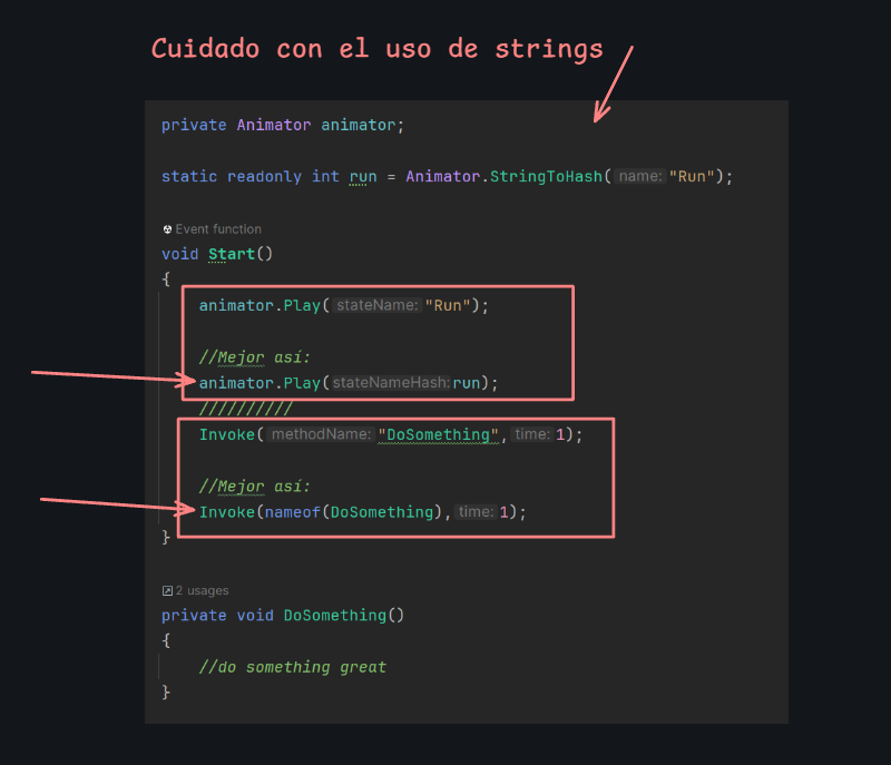 ElenaImagineer's tweet photo. #unitytips

🔴Cuidado con el uso de strings que puede dar problemas por consumo de memoria, asignaciones y rendimiento. Usadlo con sabiduría 🧙‍♂️

#gamedev #indiedev https://t.co/cIgWvY1HCX