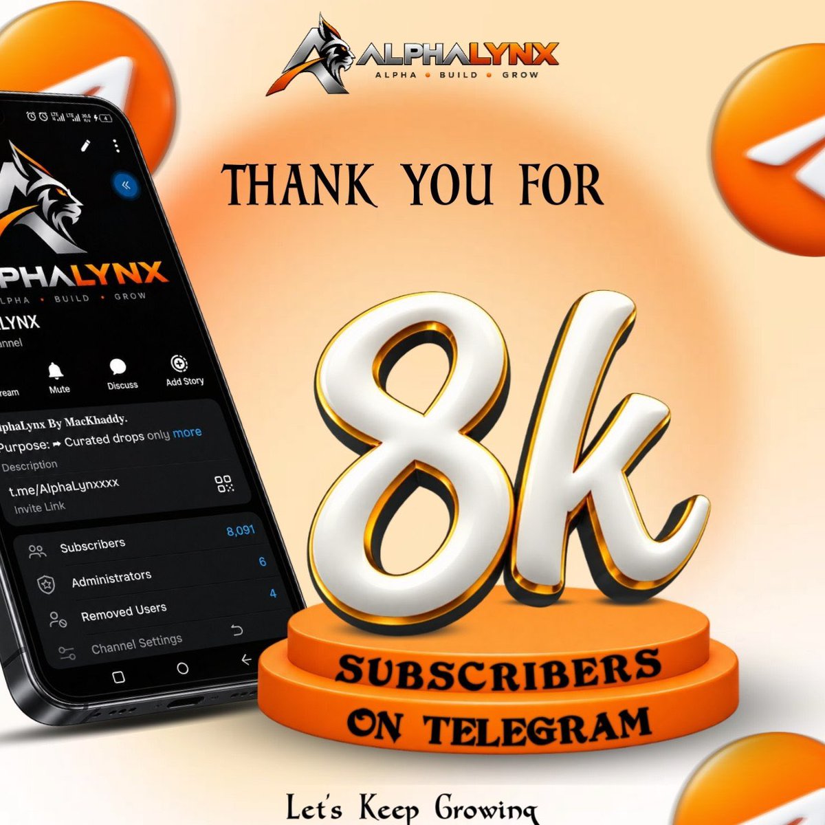 AlphaLynxx_'s tweet photo. 𝟴𝗞 𝗦𝗧𝗥𝗢𝗡𝗚 𝗢𝗡 𝗧𝗘𝗟𝗘𝗚𝗥𝗔𝗠 🔥🎉💃🏻

Thank you to everyone who has been part of the Alphalynx journey. Every member, every contribution, and every bit of support has helped us get here.

We’re growing, and this is only the beginning. 

More alpha, more 
opportunities, and more wins ahead.

𝐀𝐥𝐩𝐡𝐚𝐋𝐲𝐧𝐱 — 𝐀𝐋𝐏𝐇𝐀 • 𝐁𝐔𝐈𝐋𝐃 • 𝐆𝐑𝐎𝐖