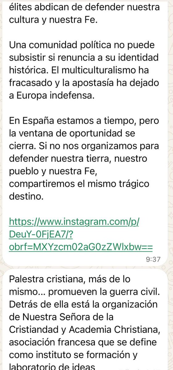 Miles_Marianus's tweet photo. Palestra Christiana atribuye caos europeo a inmigración,ficticio globalismo,apostasía,llama a organizarse en España.Instrumentalizar fe cristiana para confrontación identitaria y enfrentar europeos entre sí y vs «inmigrantes» favorece al Kremlin,q busca dividir y debilitar Europa https://t.co/7E46VWuG8X