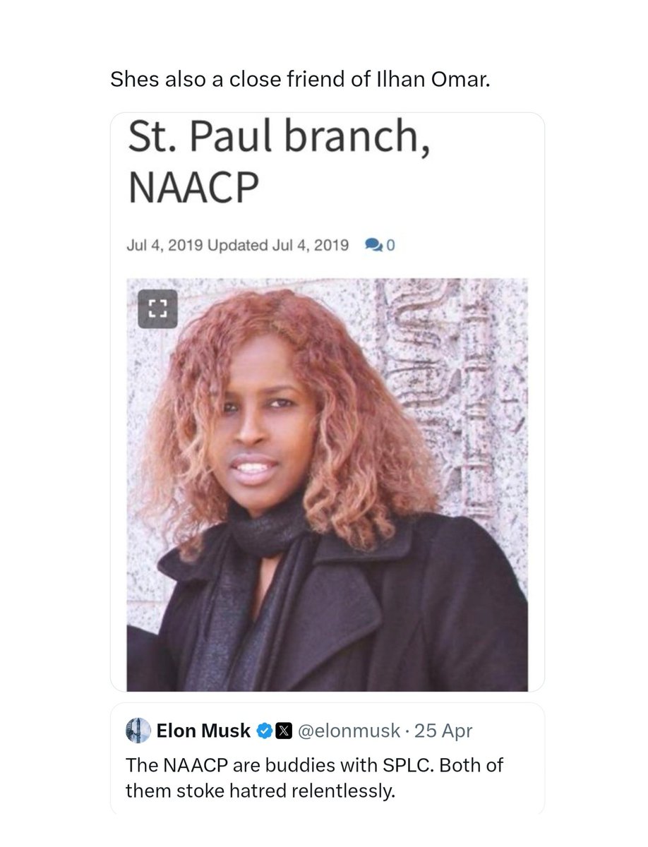 pjewles's tweet photo. Close friend of Ilhan Omar NAACP President for St Paul, MN in 2020 was Farhio Khalif who is a registered Foreign Agent for the government of Somalia. 

Khalif was a one of the leaders behind the George Floyd protests in 2020.  

Interesting.....🤔 Trails often lead to Ilhan Omar. https://t.co/vupSbppJ53