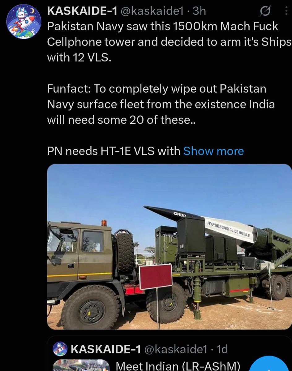 Yatharth_fgjk's tweet photo. Nah, this guy really thinks we made this for pakistani navy 😂
Inbred, these big guns are for your malik China's PLN.
For PN, we have NASM - MR, heck even brahmos will be overkill for the metal junk PN operates. https://t.co/fHb6ovERZB