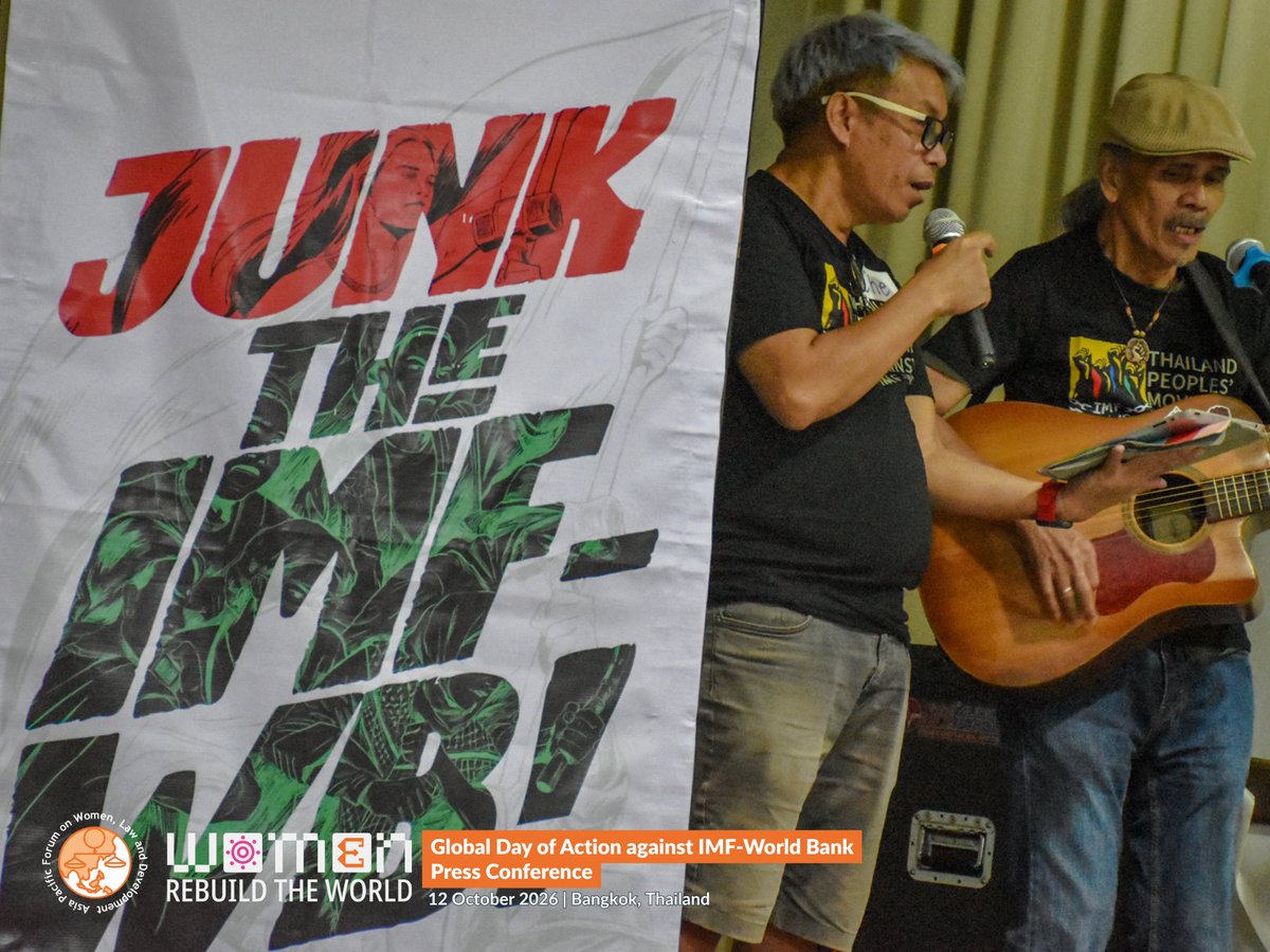 apwld's tweet photo. 📸 IN PHOTOS | #GlobalDayofAction Against IMF-World Bank

On 12 October 2026, peoples' movements gathered in Bangkok, to mark the Global Day of Action against IMF-WB, as the Annual Meetings kick off.

👉 Swipe for moments of resistance &amp; solidarity.

#JunkIMFWB https://t.co/NsYHtA3L4P